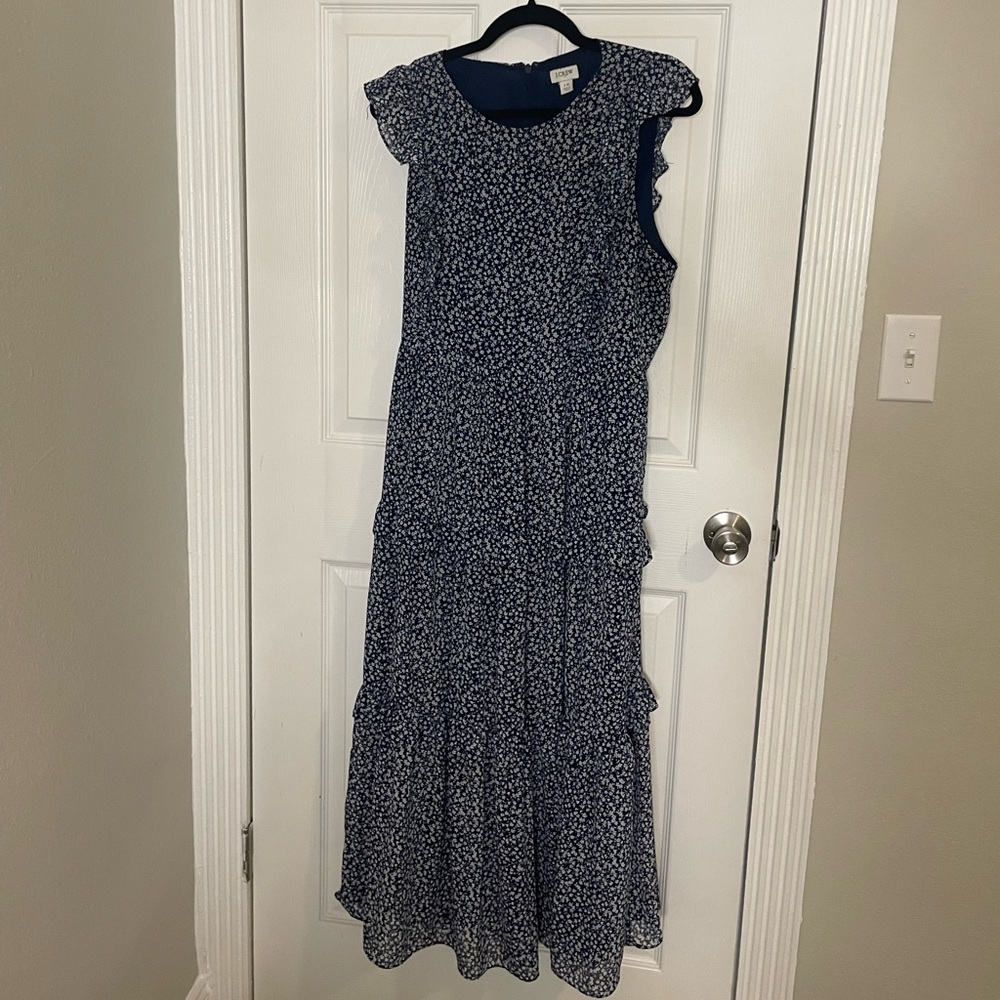 JCREW SLEEVELESS NAVY AND WHITE FLORAL DRESS SIZE 14